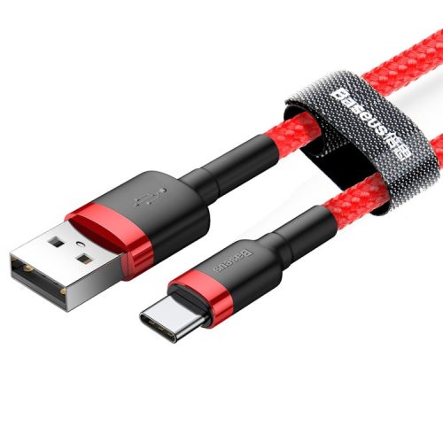 Baseus Premium USB-Type C Kabel - 1 Meter, 3 Ampere Aufladung, Perlenabdeckung - Rot