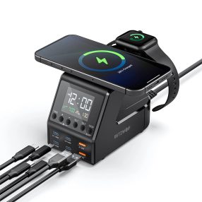   BlitzWolf® BW-FW10 – 240W-Desktop-Schnellladegerät und Wecker, 6 USB-Ladeanschlüsse (Typ C und USB-A) + kabelloses Laden