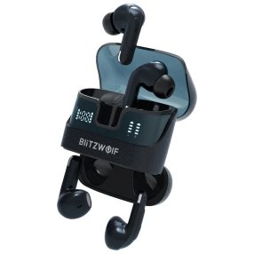   Blitzwolf® BW-FYE17 – 2 Paar Ohrhörer in einer Ladebox. 13-mm-Lautsprecher: perfekter Klang, 2 x 12 Stunden Akkulaufzeit - Schwarz