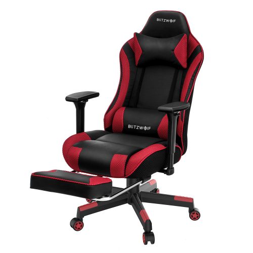 BlitzWolf BW-GC5 Rot Gaming Stuhl – 180° neigbare Rückenlehne, verstellbare Armlehne, Rückenkissen