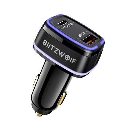 BlitzWolf® BW-SD8 Autoladegerät 118W - 18W QC3.0 + 100W PD3.0 mit Schnellladetechnologien, LED-Beleuchtung