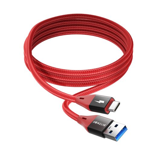 BlitzWolf-BW-TC22 Typ-C-Kabel – USB 3.0, 5 Gbit/s Geschwindigkeit, 90 cm Länge, 3 Ampere Aufladung, vernickelt, Kevlar-Abdeckung