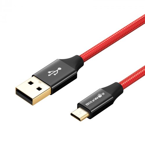 1 méter hosszú Micro USB 2.0 kábel -BlitzWolf® Ampcore BW-MC7 2.4 Amperes töltés, arany bevonat, gyöngyvászon borítás
