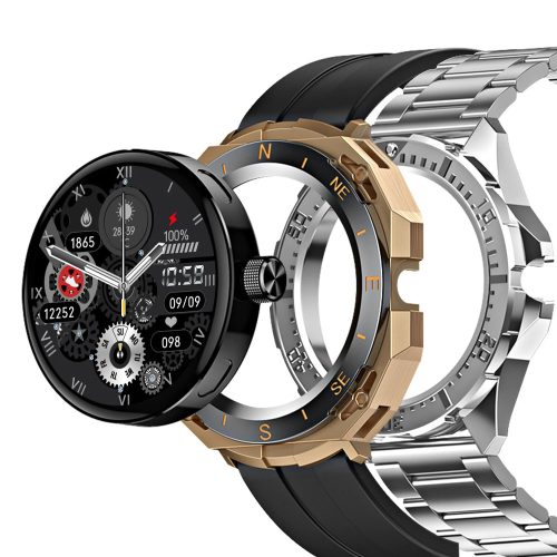 Blitzwolf® BW-AT3 Smartwatch, austauschbares Gehäuse + Armband (schwarzes Silikon + silbernes Metall), BT-Anruf