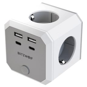   BlitzWolf® BW-EC2 - USB-Ladegerät und Splitter zur Wandmontage: 4x 230V + 2xUSB-A & 2x USB-C Ladeports