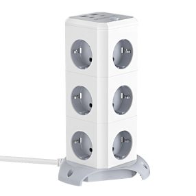  BlitzWolf® BW-EC3 - Desktop-USB-Ladegerät: 2xUSB-A + 2x USB-C-Ladeanschlüsse + 12x 230-Volt-Ausgänge