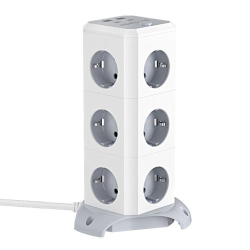 BlitzWolf® BW-EC3 - Desktop-USB-Ladegerät: 2xUSB-A + 2x USB-C-Ladeanschlüsse + 12x 230-Volt-Ausgänge