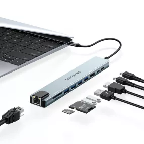   BlitzWolf BW-NEW-TH5 USB-Hub 10 in 1: 1x HDMI-Port, 4x USB-A 3.0, 1x RJ45, Leistungsübertragung: 100W, SD-Kartenleser