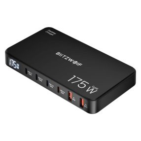   Blitzwolf® BW-S30 – 175W Desktop USB Schnellladestation mit Digitalanzeige, 6 USB Anschlüssen (4x Type-C + 2 x USB-A Anschlüsse)