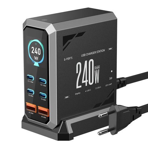 Blitzwolf® BW-S31 240W 6-Port (4xUSB-C+2xUSB-A) PD Desktop-Schnellladestation mit Digitalanzeige