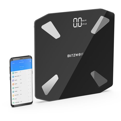 BlitzWolf® BW-SC3 Smart Scale WIFI mit 13 Körpermetriken, hoher Genauigkeit, APP-Steuerung, modernem Styling und USB-Aufladung