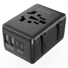   BlitzWolf® BW-TA1 - EU UK US AU Konverter Reisesteckdose und 2x USB Typ C + 2x USB-A Ladegerät
