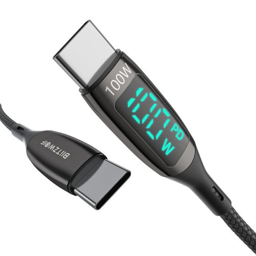 USB-Typ-C-zu-Typ-C-Kabel – BlitzWolf® BW-TC23 – 90 cm Länge, LED-Anzeige, PD3.0 – 100 W, 20 V/5 A Ladeleistung