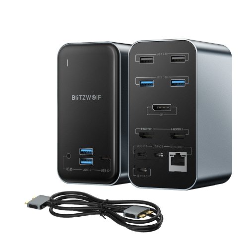Blitzwolf BW-TH14 USB Hub Dockingstation 15 in einem: dreifach 4K HDMI, USB 3.0 5Gbps Geschwindigkeit, 3.5 Klinke, LAN Port - Display Port