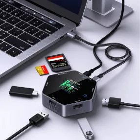   Blitzwolf BW-TH16 USB HUB-Dockingstation: LCD-Display, Typ C, USB 3.1 Typ C 3.1, HDMI 4K@60Hz, SD/TF-Kartensteckplätze, 100 W PD