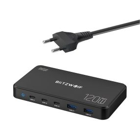   Blitzwolf® BW-i100 GaN 120 W Desktop-USB-Schnellladegerät, 5 USB-Anschlüsse (3 x 100 W PD3.0-Schnellladegerät + 2 x 18 W USB-A-Anschlüsse)