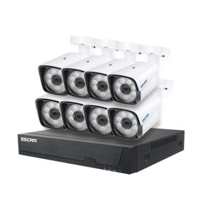   ESCAM PVR608 - 8-teiliges Aluminiumgehäuse, kabelgebundene (POE) IP-Außenkamera + Zentraleinheit (NVR): 1080P