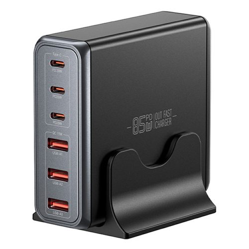 ESSAGER® DK-3C3A-85W - 85-Watt-USB-Schnellladegerät – 6 Anschlüsse (3x USB-C + 3x USB-A) für Android, Apple und Windows