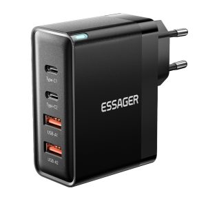   ESSAGER® ES-CD37 – 100-Watt-USB-Wandladegerät – 4 Anschlüsse (2x USB-C + 2x USB-A) für Android, Apple und Windows