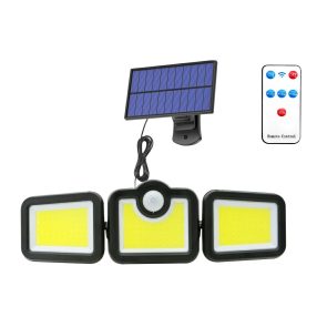   Elfeland Solar-LED-Wandleuchte – separates Solarpanel mit 5 Meter Kabel, 3 Leuchtenköpfe, Bewegungsmelder, wasserdicht