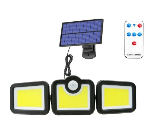 Elfeland Solar-LED-Wandleuchte – separates Solarpanel mit 5 Meter Kabel, 3 Leuchtenköpfe, Bewegungsmelder, wasserdicht