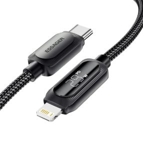   ESSAGER ES-X57 – 2 Meter langes USB-Kabel (Type-C/Lightning). Digitalanzeige, 29-W-Ladefunktion, Perlmuttstoffbezug