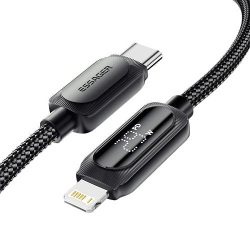 ESSAGER ES-X57 – 2 Meter langes USB-Kabel (Type-C/Lightning). Digitalanzeige, 29-W-Ladefunktion, Perlmuttstoffbezug