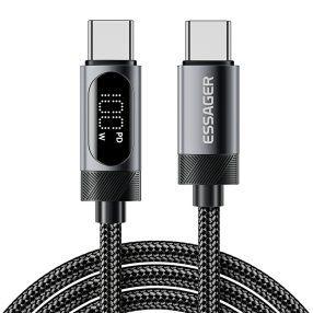   ESSAGER ES-X64 – 1 Meter langes Type-C - Type-C Kabel. Digitalanzeige, 100-W-Ladefunktion, Perlmuttstoffbezug