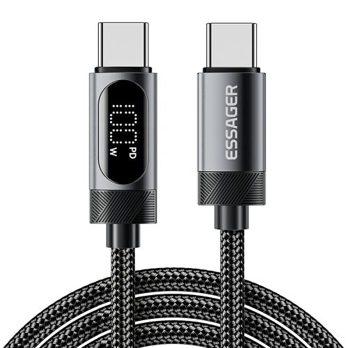 ESSAGER ES-X64 – 1 Meter langes Type-C - Type-C Kabel. Digitalanzeige, 100-W-Ladefunktion, Perlmuttstoffbezug