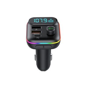   HiGi® - T70 Zigarettenanzünder FM-Transmitter & Auto-USB-Schnellladegerät: 1x USB Typ-C + 1x USB-A