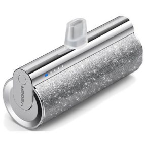   Veger Lipstick-C Power Bank mit USB Type-C plug – 5000 mAh Kapazität, für alle USB Type-C Produkte, PD3.0-Laden - Silber