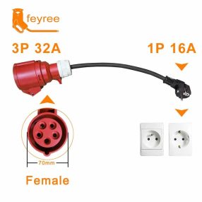   1-Phasen-auf-3-Phasen-Konverterkabel zum Laden von Elektroautos - 1-Phasen-Wandsteckdose 1 x 16 A (3,7 kW) auf 3 x 32 A (22 kW) Konverter