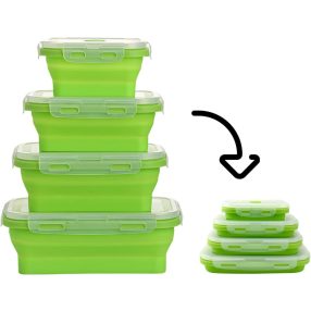   Zusammenklappbares, BPA-freies Silikon-Aufbewahrungsbox-Set für Lebensmittel – 4-teilig, zusammenklappbar – Grün