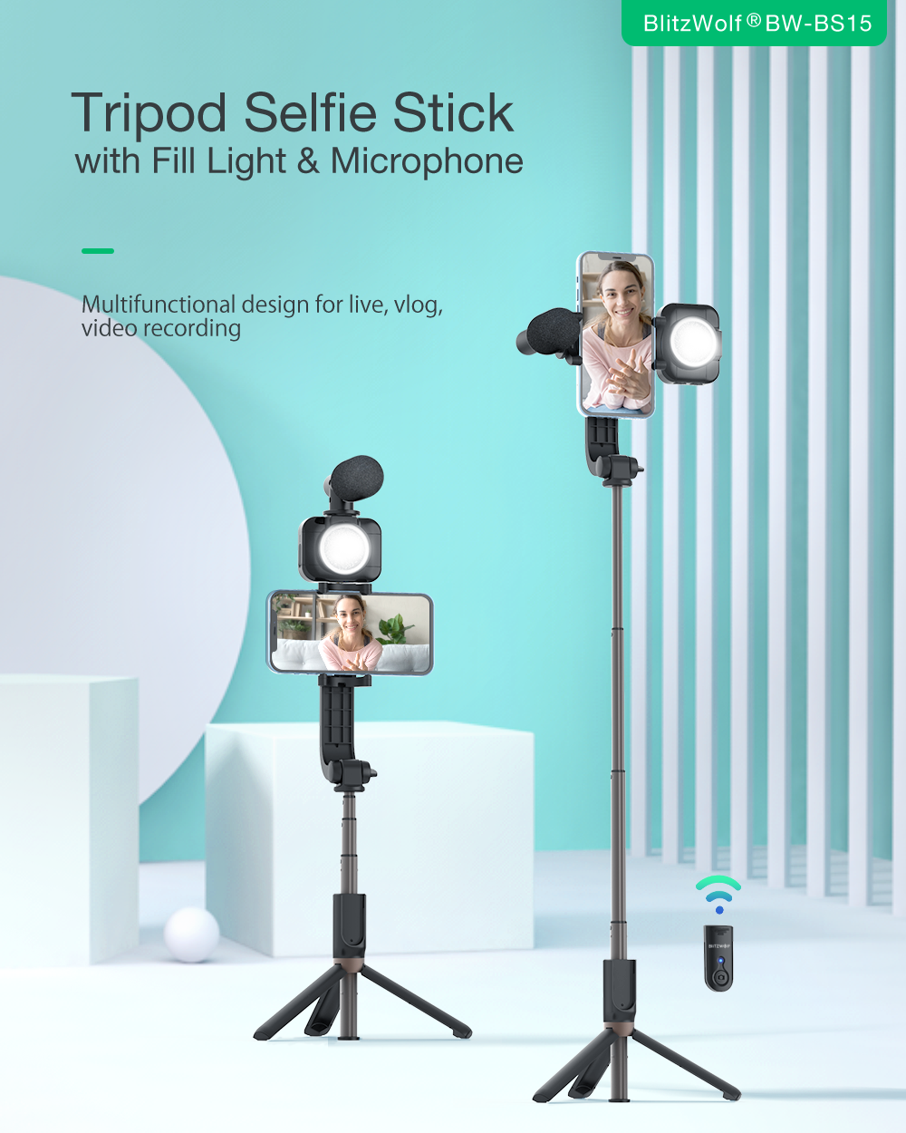 Blitzwolf BW-BS15 világítós szelfi bot